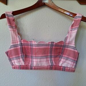 NWOT Marysia Antibes Bikini Bra Scalloped Light Pink/Checked Womens Size XL